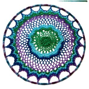 Crochet Mandala Wall Hanging 18" Round Purple Turquoise Green Blue Handmade Larg